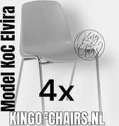 King of Chairs -set van 4- model KoC Elvira lichtgrijs met verchroomd onderstel. Kantinestoel stapelstoel kuipstoel vergaderstoel tuinstoel kantine stoel stapel kantinestoelen stapelstoelen kuipstoelen stapelbare keukenstoel Helene eetkamerstoel