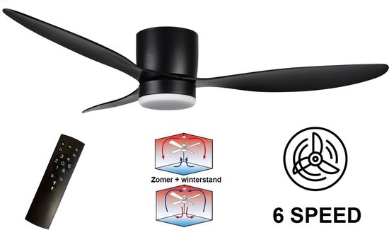 Ylumen - Plafondventilator Brezza Ø 132 cm met verlichting zwart – stille  ventilator –... | bol