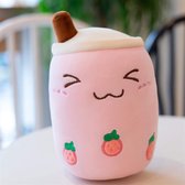 Boba Bubble Tea Aardbei Pluche Knuffel 25 cm {Popping bobba Kawaii Kussen Milk Tea Plush Toy | Cute TikTok Melk Bubbel Thee | Knuffel Speel Cadeau Kinderen & Volwassenen}