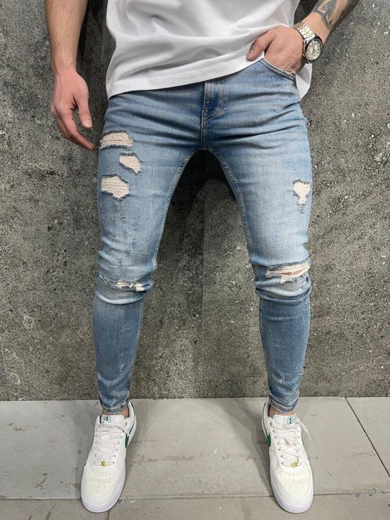 Mannen Stretchy Ripped Skinny Jeans Vernietigd Hole Slim Fit Denim Hoge  Kwaliteit... | bol.com