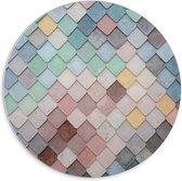 PVC Schuimplaat Muurcirkel - Wand met Driehoekvormige Textuur in Verschillende Kleuren - 70x70 cm Foto op Muurcirkel (met ophangsysteem)