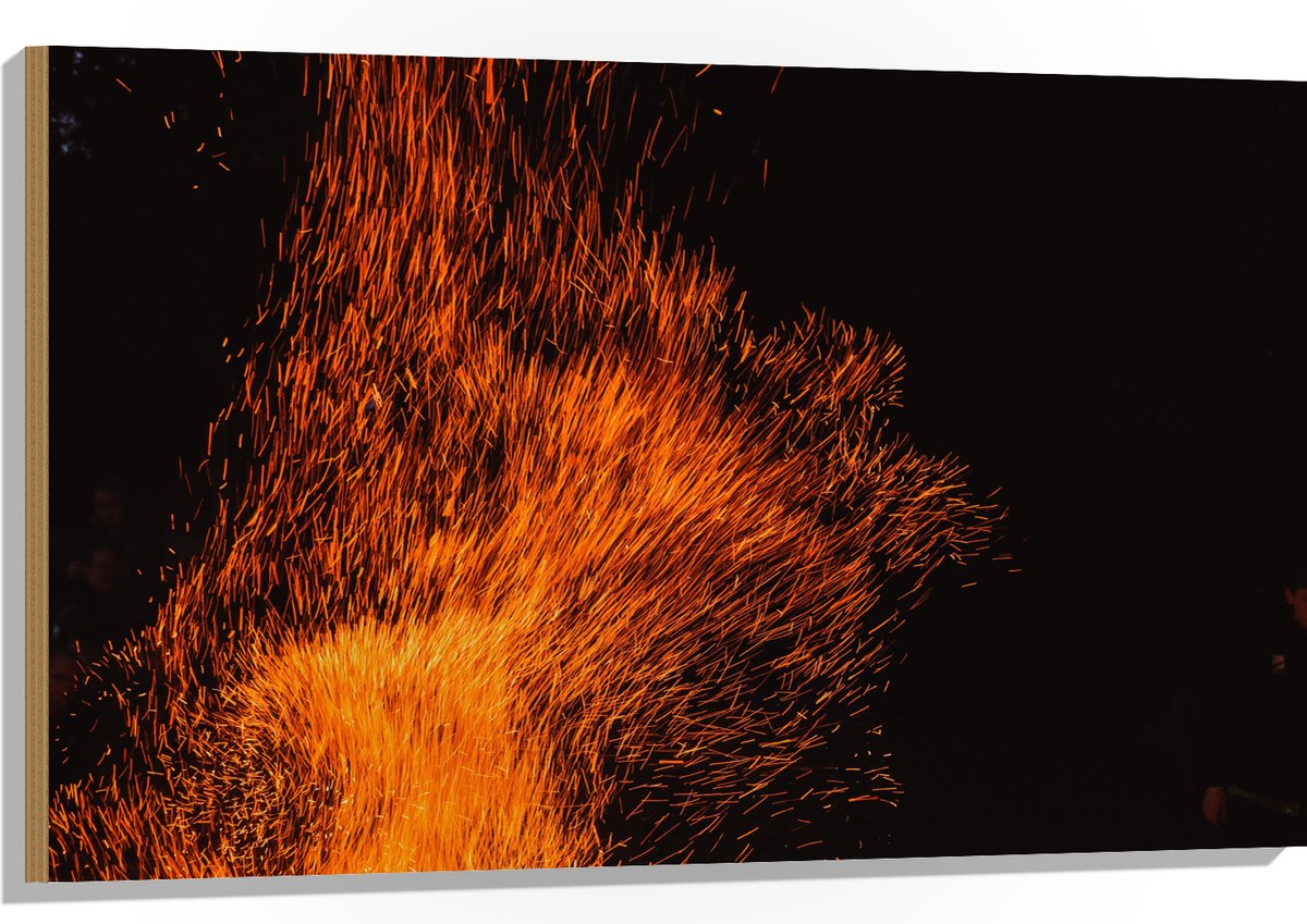 Hout - Oranje Spetters van Vuurkorf - 105x70 cm - 9 mm dik - Foto op Hout (Met Ophangsyste