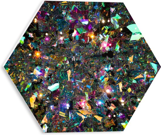 PVC Schuimplaat Hexagon - Patroon van Verschillende Kleuren Glas - 30x26.1 cm Foto op Hexagon (Met Ophangsysteem)