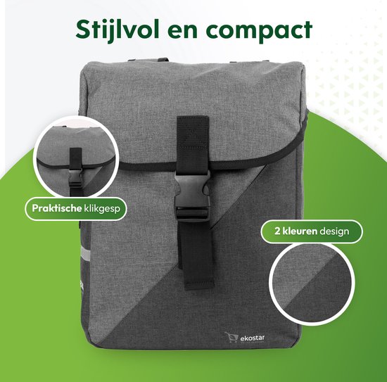 Ekostar® online shopping - Fietstassen Dubbel - Donker en Licht Grijs - Waterafstotend - Fietstas - 34 Liter - Fietstassen electrische fietsen van Ekostar — afbeelding 2