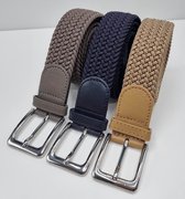 3 pack deal - Elastische broekriem Stretch riem Vlecht riem Gevlochten riem Elastiek riem - unisex - Kleur 1-Beige 2-Blauw 3-Kaki