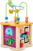 6 in 1 Houten Activiteiten Kubus - Dieren design - 3 op een rij - Klokkijken en tellen - Kralenspiraal - Montessori speelgoed - Cadeautip