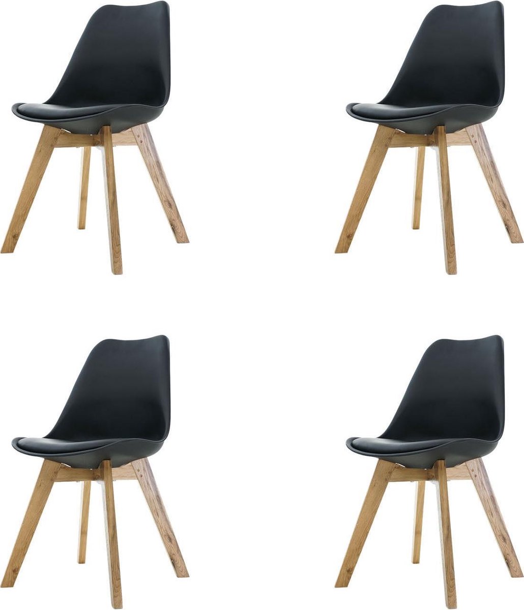 Essence Madera Eetkamerstoel zwart - Houten onderstel - Set van 4