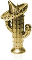 Geel goud gelakte Candellana figuurkaars, Cactus met Sombrero Hoogte 18 cm (32 uur)