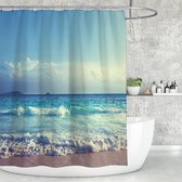 Floraweg Douchegordijn,Ocean douchegordijn, zeegolven, blauwe hemel, strand, douchegordijn, waterdicht en schimmelbestendig, voor badkamer,polyester stof, wasbaar, badgordijn,met 12 stuks douchegordijnhaken 180 x 180cm