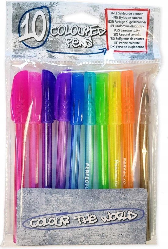 Stylo stylos à bille de couleur 14 cm de long 10 pièces rose - violet -  bleu - vert 