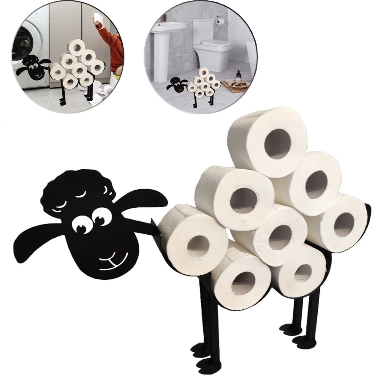 More&Deco - Schapstaander voor Toiletpapier - Zwart - Ovenschaal Ontwerp