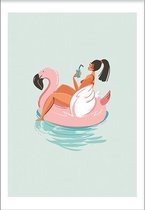 Flamingo floaty (50x70cm) - Wallified - Abstract - Poster - Print - Wall-Art - Woondecoratie - Kunst - Posters