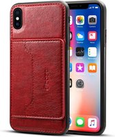 Dibase TPU + PC + PU Crazy Horse Texture beschermhoes voor iPhone XS Max, met houder & kaartsleuven (rood)