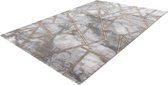 Lalee Marmaris Vloerkleed Superzacht Shiny 3D effect Marmerlook betonlook Tapijt laag polig Karpet maat 80x150 cm loper Zilver Goud