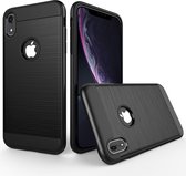 Geborsteld textuur, schokbestendig, robuust harnas, beschermhoes voor iPhone XR (zwart)