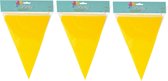 Party Vlaggenlijn - 3x - binnen/buiten - plastic - geel - 600 cm - 25 punt vlaggetjes