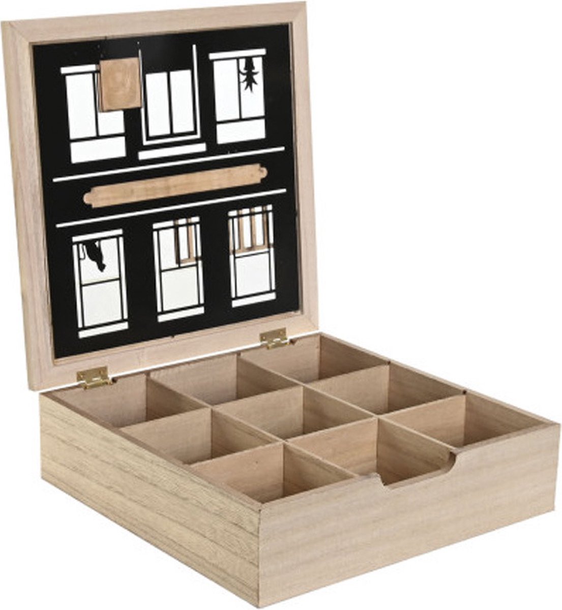 Bredemeijer Grote zwarte theezakjesbox van hout, 24 x 27 cm, zonder venster, theekist met flexibele vakken