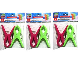 Jedermann Handdoekknijpers XL - 6x - groen/roze - kunststof - 12 cm - wasknijpers