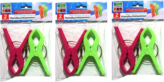Jedermann Handdoekknijpers XL - 6x - groen/roze - kunststof - 12 cm - wasknijpers