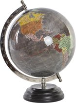 Items Deco Globe terrestre/globe sur pied - plastique - gris - objet de décoration maison - D20 x H28 cm