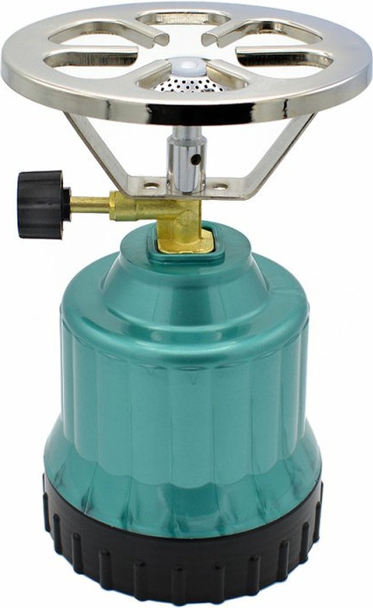 Camping - kookpit/kookstel - met gasbrander - metallic groen - 18.5 x 12 x 12 cm
