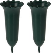 Vase funéraire/vase funéraire - 2x - plastique - vert - 25 cm - Pour déposer des fleurs sur une tombe