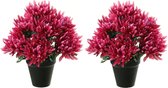Louis Maes Kunstbloemen plant in pot - 2x - cerise roze tinten - 28 cm - Bloemenstuk ornament - Chrysanten