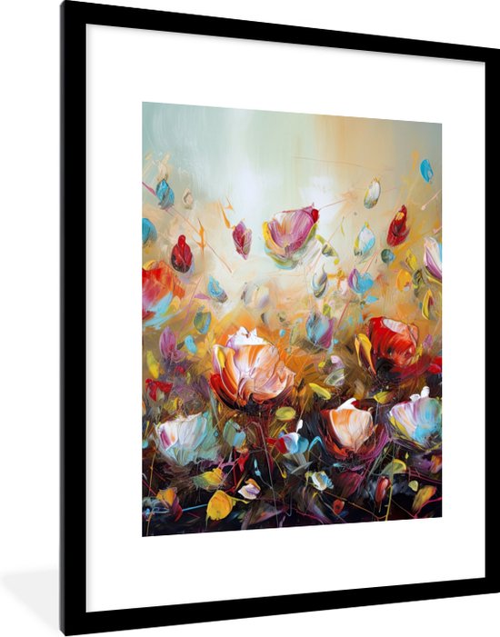 Fotolijst incl. Poster - Bloemen - Kunst - Natuur - Olieverf - 60x80 cm - Posterlijst