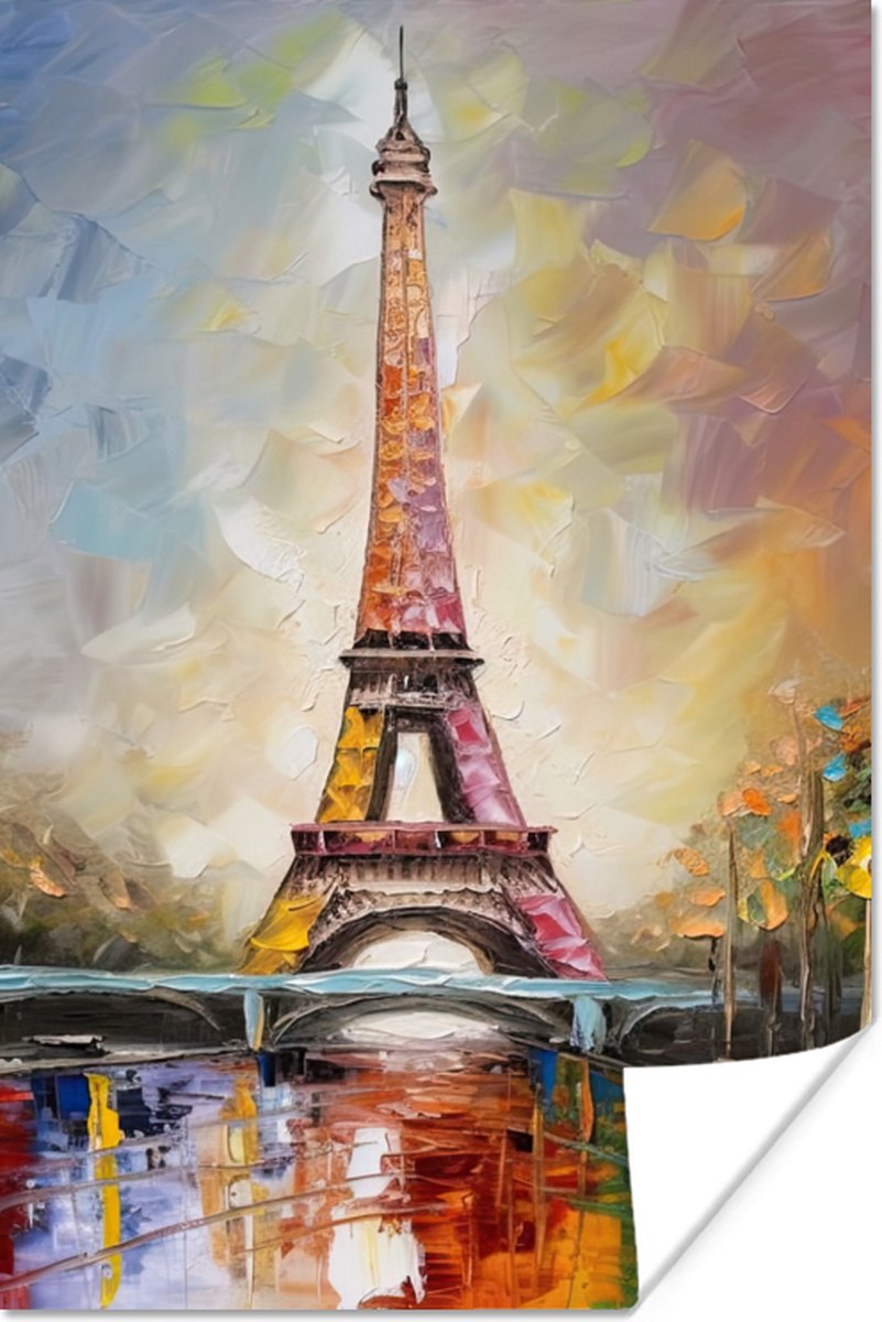 Poster Eiffeltoren - Schilderij - Olieverf - Parijs - 60x90 cm