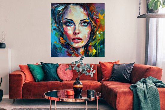 Affiche Visage - Femme - Peinture à l'huile - Colorée - Art - 100x100 cm XXL