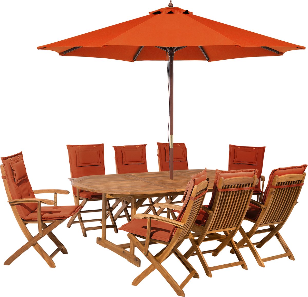 MAUI - Tuinset voor 8 met parasol - Lichthout/Terracotta - Acaciahout