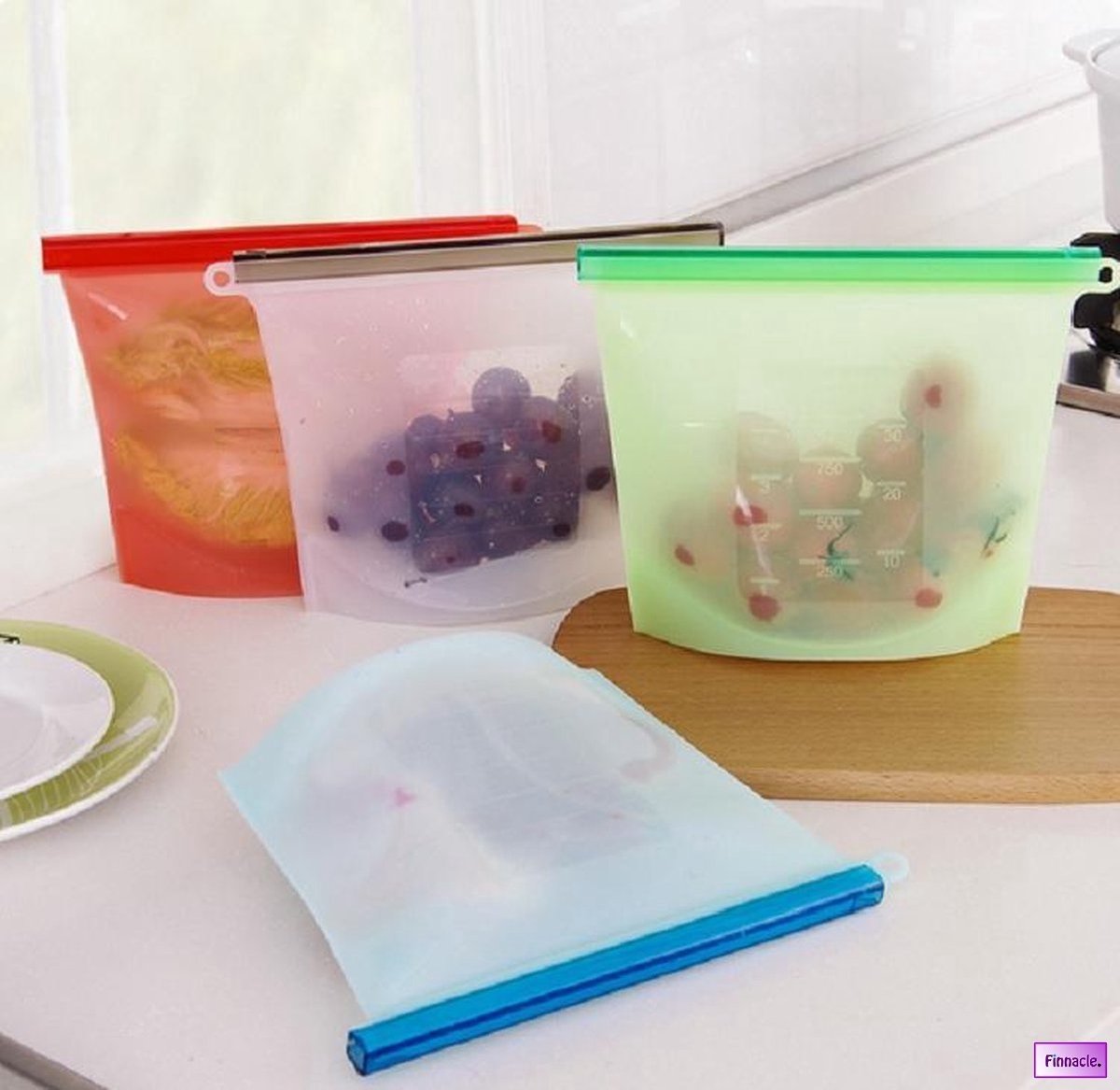 Siliconen Vershoudzakken | Bewaarzakken | Diepvrieszakken | Herbruikbaar | Lekvrij | Set 4-Stuks 1000ml | Vries & Hitte Bestendig | 4 Kleuren — cadeau in Cadeau-ideeën - foto 3