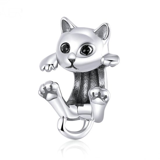 Fler® | Bedel | Past op populaire bedel armbanden (standaard-3mm) | armbandbedel | Kitty-Cat Bedel Hangbedel Charm | Poezen Bedel | Kat Bedel | 925 sterling zilver | Zwart | Armband Kraal | Verjaardagscadeau, Moederdag Geschenk | Valentijn kado