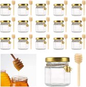 20 Pièces Mini Pots de Miel en Verre avec Pots à Vis en Bois 45ml Petits Pots de Confiture Hexagone Mini Pots de Miel en Verre Pots de Dégustation Pots de Miel pour les Faveurs de Fête