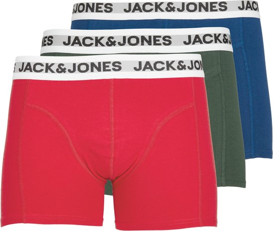 JACK & JONES Jacrikki trunks (3-pack) - heren boxers normale lengte - groen - blauw en rood - Maat: XXL