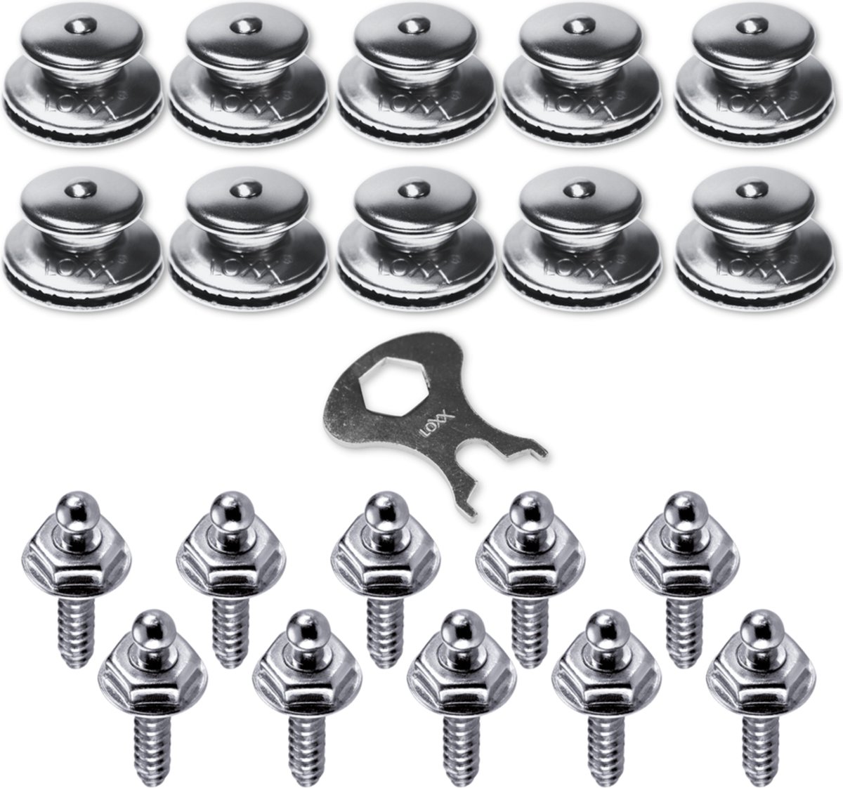 Loxx Set van 10 Stuks - RVS - Loxx Kop + Zelftapper - Inclusief gratis sleutel 10 stuks