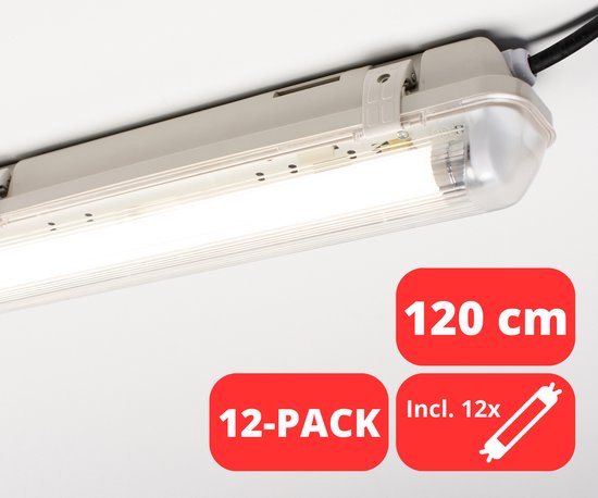 LongLife LED TL Armatuur incl. LED Buis 120 cm - Binnen & Buiten - IP65 - 12 stuks