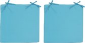 2x Stoelkussens voor binnen- en buitenstoelen in de kleur lichtblauw 40 x 40 cm - Tuinstoelen kussens