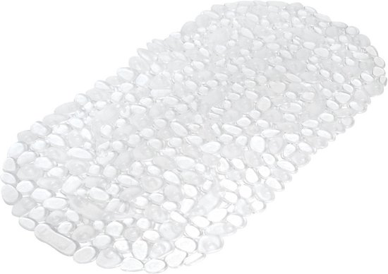 Tapis de bain antidérapant blanc transparent 36 x 69 cm ovale - Galets galets / motif galets - Tapis de bain - Résistant à la moisissure - Tapis de préhension pour douche ou bain