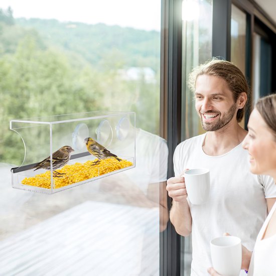 Voederbak - Grote - Venster - Vogel - Voedsel Dispenser - Vogel Huis - Venster Zuignap - Transparante Zuignap - Transparant - Vogel Huis