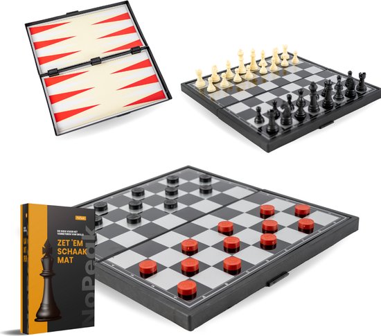 Afbeelding van het spel No Peak 3 in 1 schaakbord Plastic - Schaakspel - Dammen - Backgammon - schaakbord met schaakstukken - 3 in 1 schaakset -Inclusief E-Book