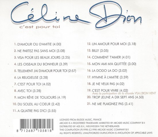 Celine Dion - C'est Pour Toi, Céline Dion | CD (album) | Musique | bol.com