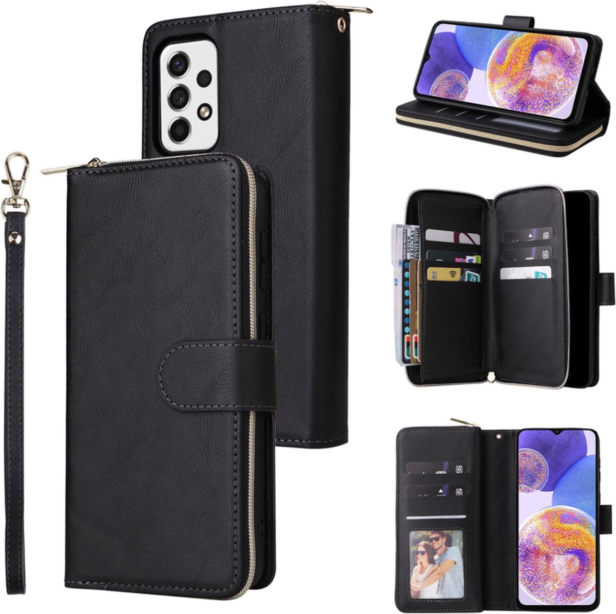 BookCover - 9 Cards - Wallet Etui Hoes geschikt voor Samsung A23 - Zwart