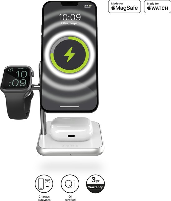 Station de Charge MagSafe pour iPhone, 3-en-1 avec Charge sans Fil pour  Apple Watch et AirPods - Blanc
