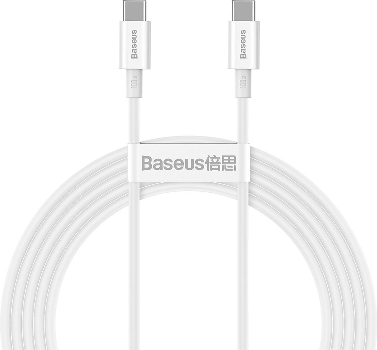 Baseus, USB-C-USB-C 100W 2m oplaad- en overdrachtkabel, Wit