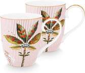 Pip Studio La Majorelle Pink - mug - set/2 - 450ml - porcelaine - mugs roses - fleurs - coffret cadeau