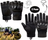 Alta-X - 2 paar - Airsoft handschoenen Set zwart - Leger Handschoen - Lange en vingerloze handschoen Tactische handschoen