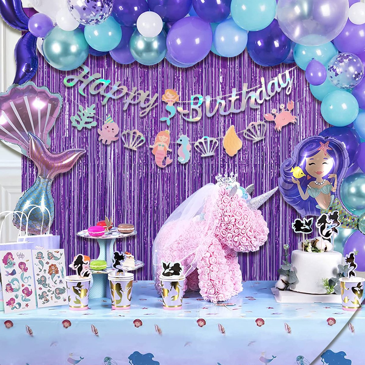 Backdrop Glittergordijn Deurgordijn Paars Zeemeermin Versiering Kinderfeestje Glitter Deur Folie Gordijn - 100*200Cm — afbeelding 4