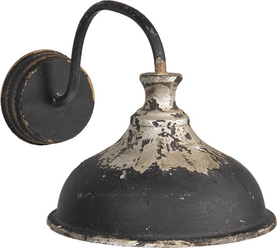 HAES DECO - Wandlamp - Industrial - Vintage / Retro Lamp, formaat 40x27x25 cm - Bruin / Grijs Metaal - Ronde Muurlamp, Sfeerlamp