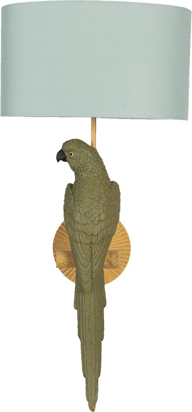 HAES DECO - Wandlamp - City Jungle - Papagaai Lamp, formaat Ø 23*44 cm - Groen Ovaal Polyresin - Muurlamp, Sfeerlamp
